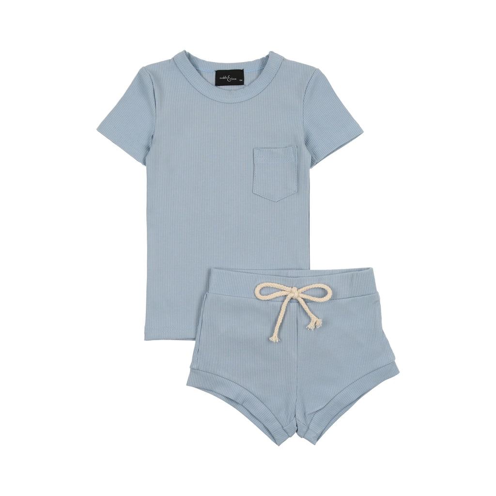 Cuddle Blue Cuddle & Coo Light Blue Ribbed Set – Moonlight