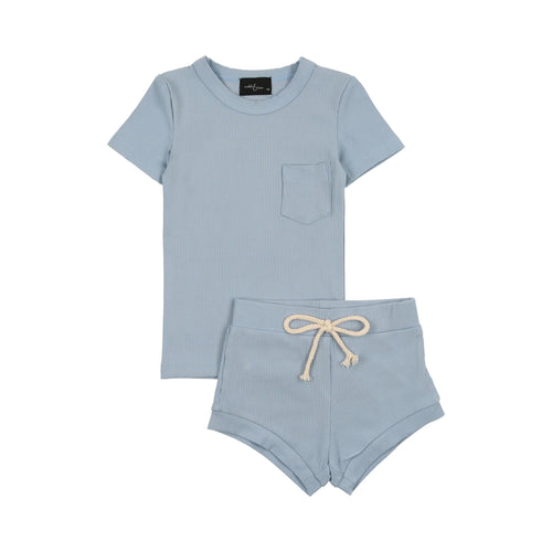 Cuddle & Coo Light Blue Ribbed Set