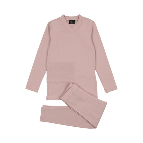 Cuddle & Coo Pink Ribbed Pocket Pajamas