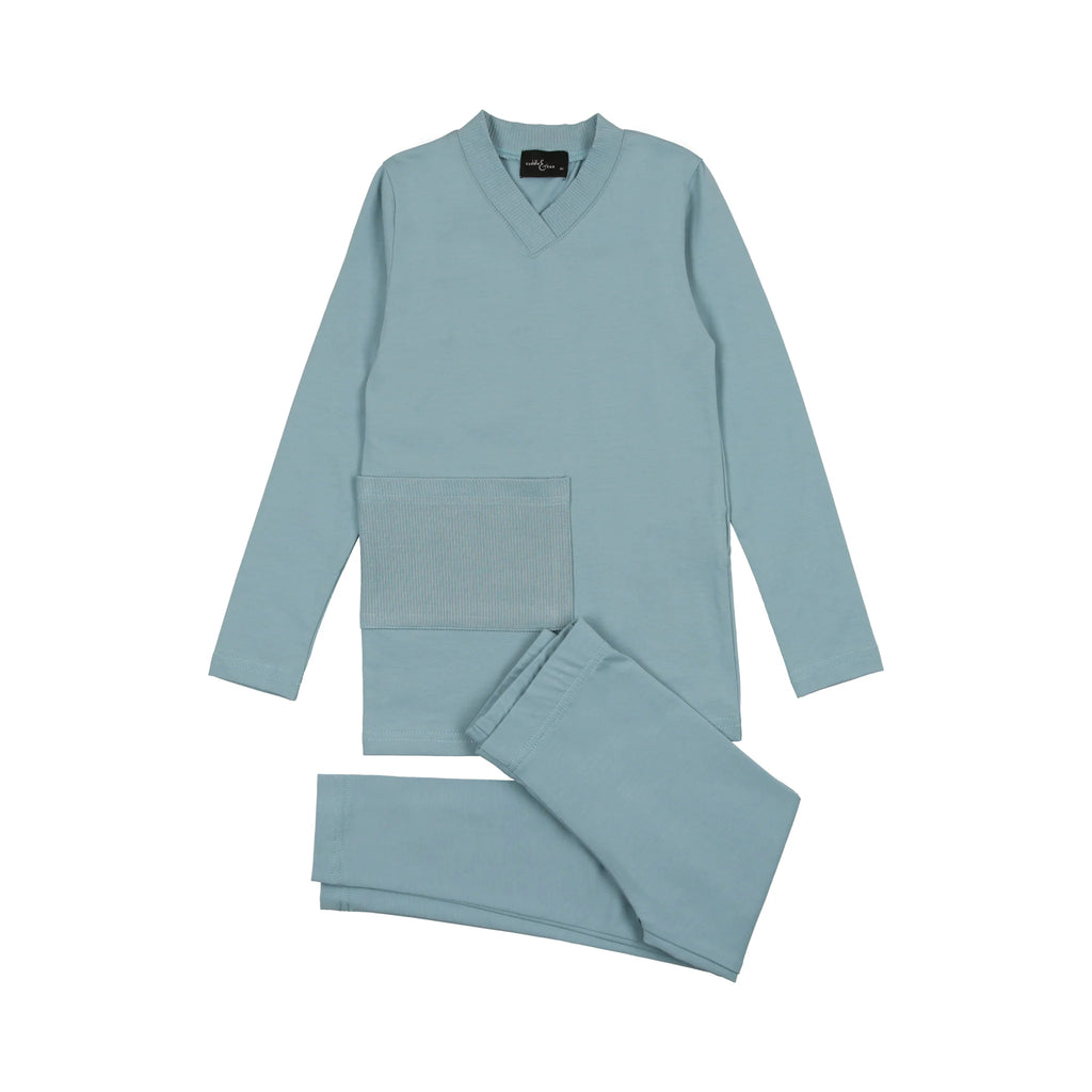 Cuddle & Coo Light Blue Ribbed Pocket Pajamas