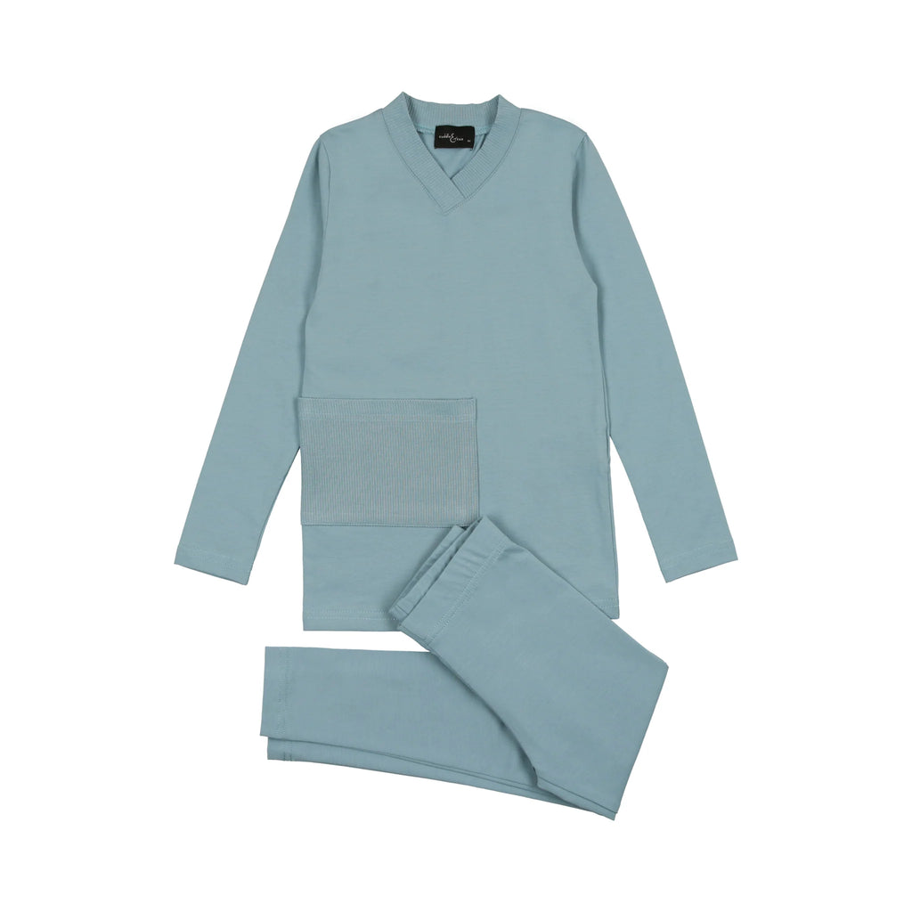 Cuddle Blue Cuddle & Coo Light Blue Ribbed Pocket Pajamas – Moonlight