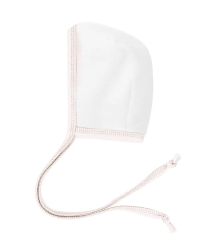 Velour Stitching Ivory & Pink Footie & Bonnet