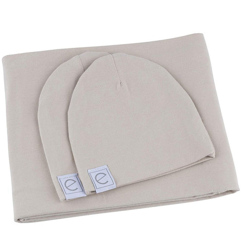 Sand Jersey Cotton Swaddle Blanket with 2 Beanies