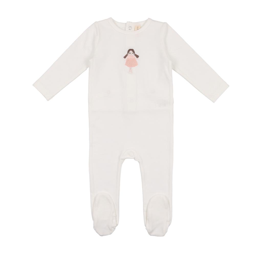 Lil Legs Embroidered Cotton Footie White Doll