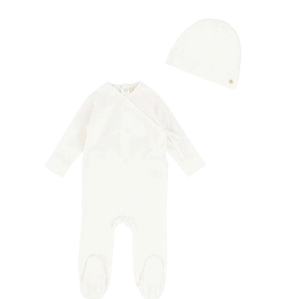 Brushed White Wrapover Footie & Beanie