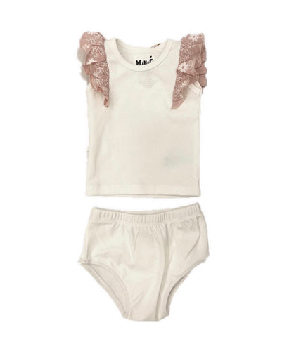 White Shoulder Ruffle Short Set