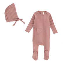 Load image into Gallery viewer, Ribbed Muslin Mauve Footie  &amp; Bonnet