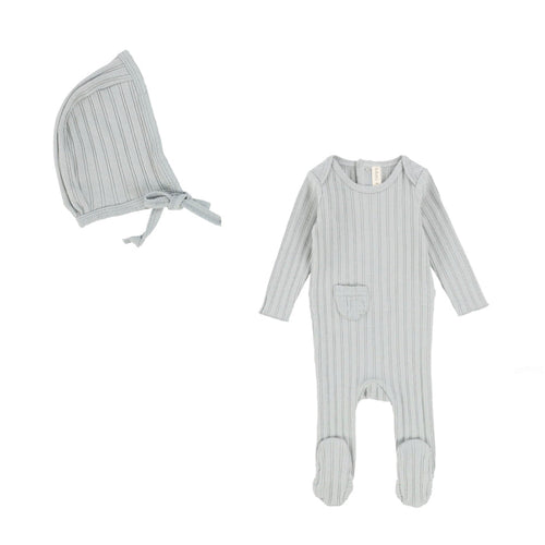 Ribbed Green Muslin Footie & Bonnet