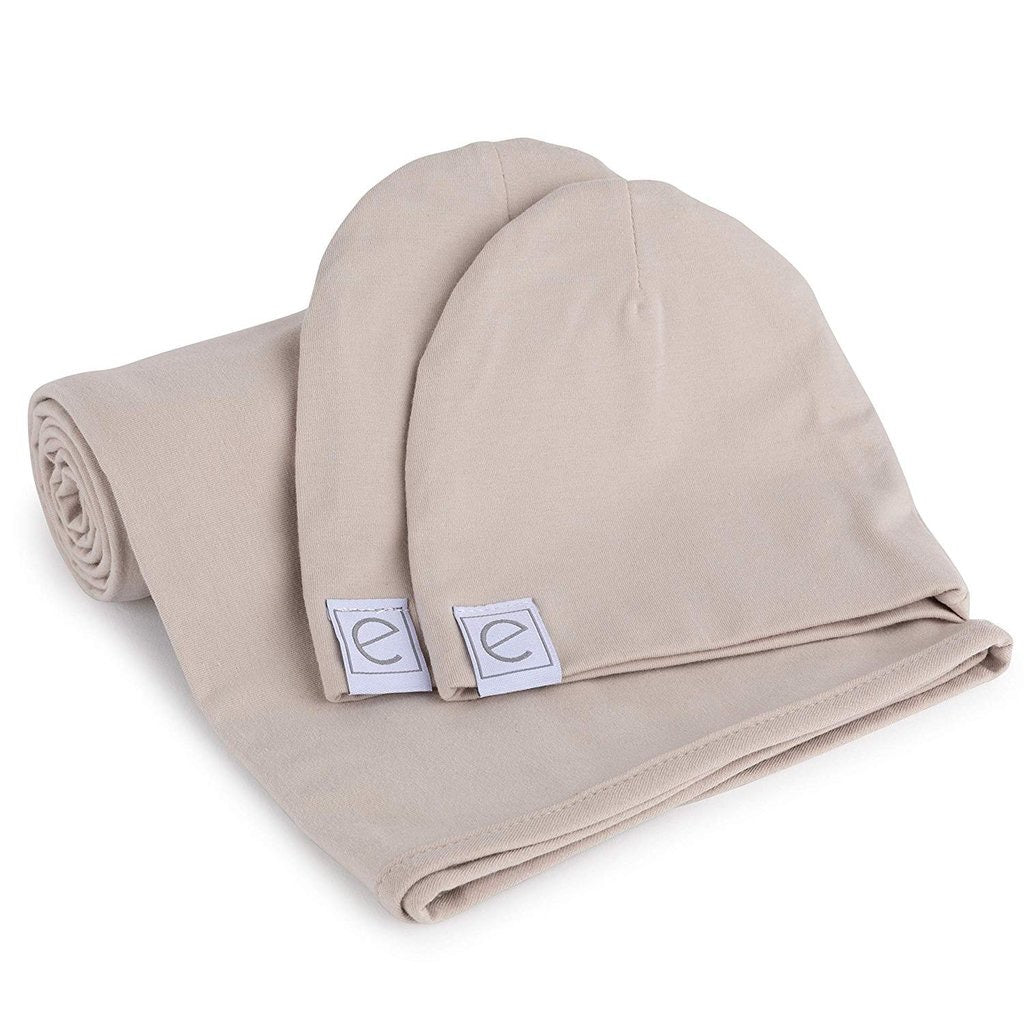 Sand Jersey Cotton Swaddle Blanket with 2 Beanies