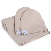 Load image into Gallery viewer, Sand Jersey Cotton Swaddle Blanket with 2 Beanies