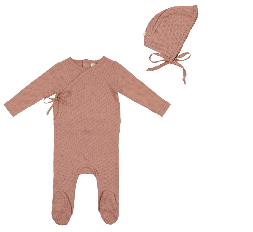 Lil Legs Pointelle Wrapover Footie and Bonnet Pink
