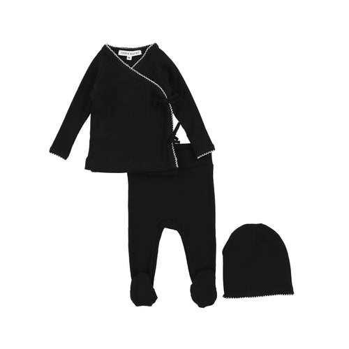 Little Parni Black Ribbed 3PC Baby Set