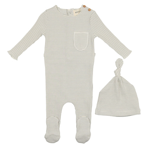 Mema Knits Powdered Blue Striped Footie +Beanie