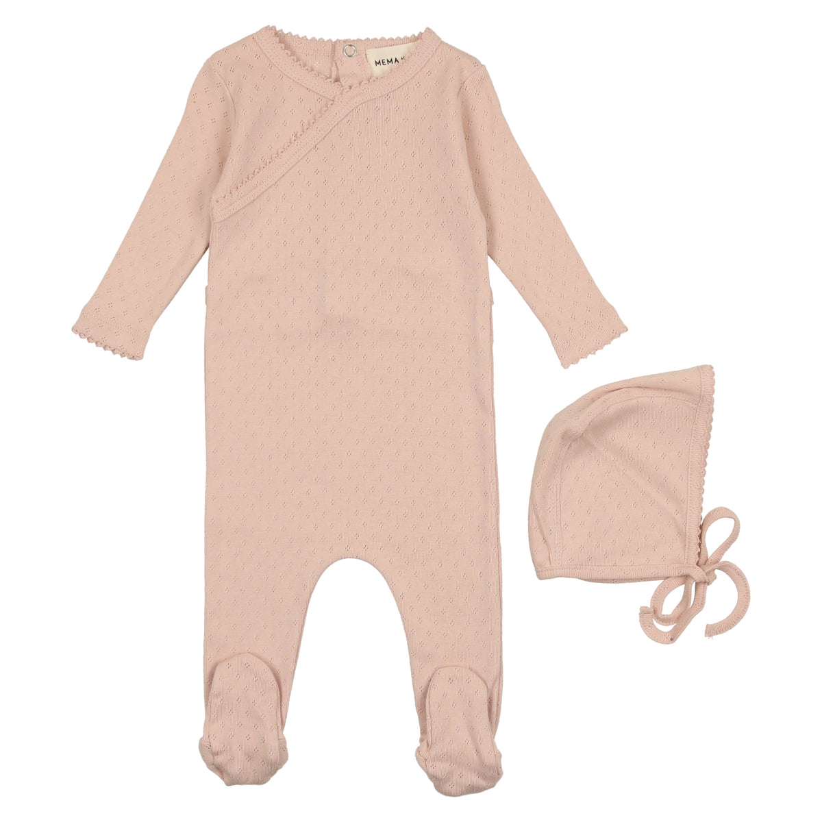Mema Knits Old Rose Pointelle Footie + Moonlight Layette NJ