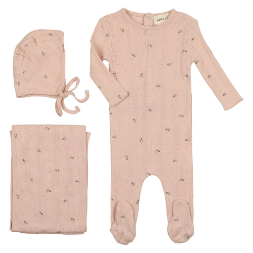 Mema Knits Cherry Print Old Rose Pointelle 3PC Set