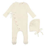 Mema Knits Ivory Textured Knit Footie+ Bonnet