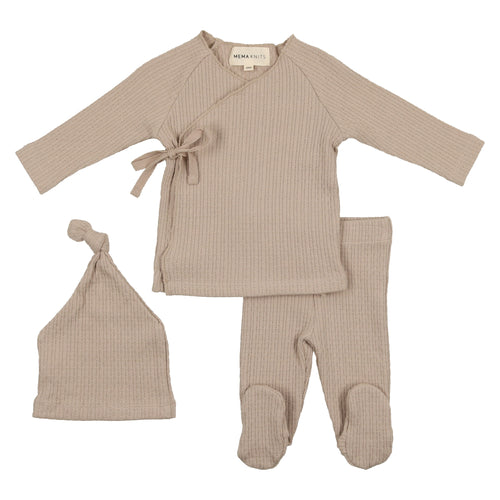 Mema Knits Oatmeal Textured Knit 2 PC Set + Bonnet