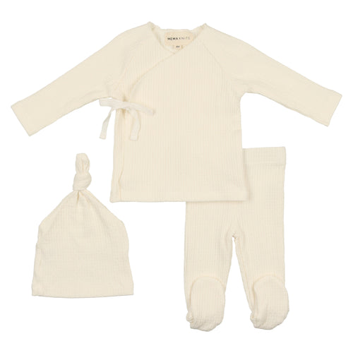 Mema Knits Ivory Textured Knit 2 PC Set + Bonnet