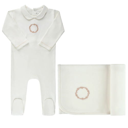 Ely's & Co Jersey Rose Gold Cotton Embroidered Wreath Layette Set