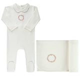 Ely's & Co Jersey Rose Gold Cotton Embroidered Wreath Layette Set